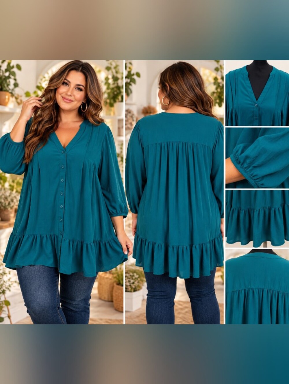 torrid teal babydoll tunic blouse button front v neck flowy plus size 1